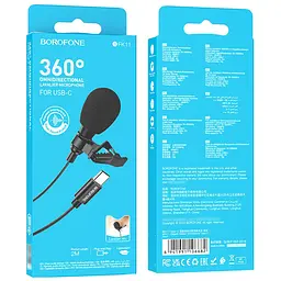 Мікрофон петличний Borofone BFK11 Elegant lavalier Type-C (2m) Black - мініатюра 6