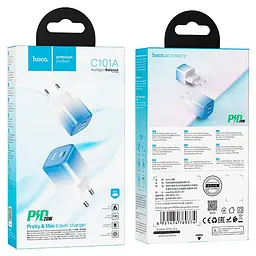 Адаптер зарядний - блок живлення Hoco C101A single port PD20W charger біло-синій - мініатюра 3