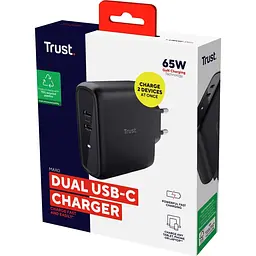 Зарядний пристрій Trust Maxo 65Вт, 2xUSB-C PD, чорний (25380_TRUST) - мініатюра 6