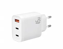 Мережевий зарядний пристрій XO L117 PD45W/QC18W (2 USB-C+1USB-A) з кабелем Type-C Білий - мініатюра 2