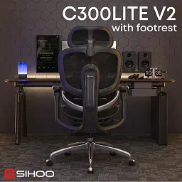 Офісне крісло Sihoo C300 LITE V2, Black, з підставкою для ног (C300-LITE-V2-B101-JT) - мініатюра 5
