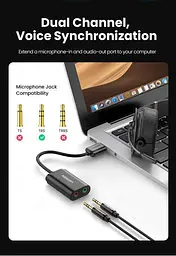 Зовнішній стереофонічний звуковий адаптер Ugreen US205 для навушників USB 3,5 мм Black (30724) - мініатюра 4