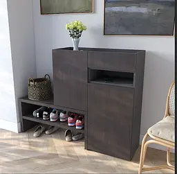 Тумба для взуття в передпокій Moreli RS-4 з ящиком та полицями 1350х1017х400 мм Антрацит/Венге Темний