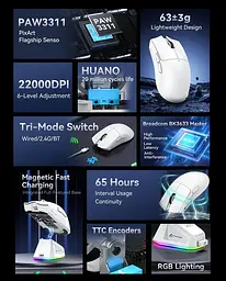 Миша бездротова ігрова Attack Shark X11 PAW3311 22000 DPI 2,4G+Bluetooth White - мініатюра 5