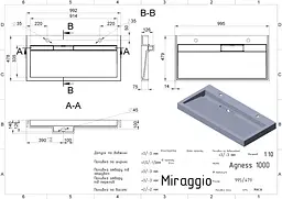 Умивальник Miraggio AGNESS 1000 (0000149) Miramarble, Глянцевий, Накладний/Врізний, Білий - мініатюра 2