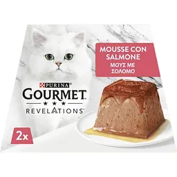 Уцінка. Вологий корм Gourmet Revelations Мус з лососем та підливкою повнораціонний для дорослих котів 114 г (2х57 г)