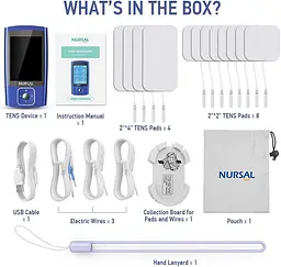 М'язовий стимулятор для полегшення болю NURSAL TENS EMS Unit електричний 24 режими Двоканальний імпульсний - мініатюра 3