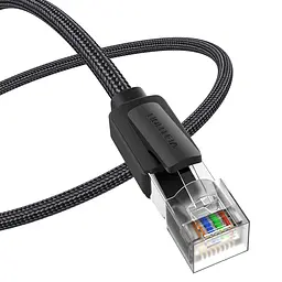 Мережевий патч-корд Ethernet Cat8 SFTP Vention 0,5 м LAN-кабель тип роз’єму RJ45 8P8C швидкість передавання 40 Гбіт/с і смуга пропускання 2000 МГц 2 прозорі пилозахисні ковпачки RJ45 у комплекті PVC-оболонка з бавовняним обплетенням чорний (IKOBD)