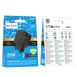МЗП Hoco CS83A Excellent PD20W+QC3.0 charger with digital display set(C to iP)(EU) Black - мініатюра 2