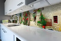 Вініловий кухонний фартух Цегляні Вулиці Прованс для кухні наклейка Архітектура Бежевий Happy Pocket Z180418