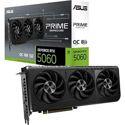 Відеокарта GeForce RTX 5060, Asus, PRIME OC, 8Gb GDDR7, 128-bit, HDMI/3xDP, 2595/28000 MHz, 8-pin (PRIME-RTX5060-O8G)