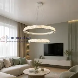 Підвісна LED-люстра в спальню Diasha 583-800+500WH біла, 2 кільця, 200 Вт, 80 см, до 30 м2 - мініатюра 1
