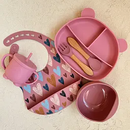 Набір Ведмедики BPR img_e6675 pink сердечка поїльник з трубочкою ПРЕМІУМ якість