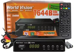 TV-тюнер зовнішній автономний World Vision T644B, Black, H.265, AC3, DolbyDigital, DVB-T2/T/C, FM тюнер, IPTV, DLNA, Stalker, 7 кнопок, дисплей, 2хUSB, металевий корпус, пульт що навчається для керування ТВ, вбудований блок живлення, CPU-GX6706 - мініатюра 2
