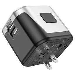Мережевий зарядний пристрій Hoco AC5 2 USB (EU, US, UK, AUS) сріблясто-чорний - мініатюра 4