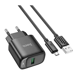 Мережевий зарядний пристрій з кабелем Hoco C140A Smart single port QC3. 0 charger set(Micro)(EU) чорний