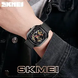 Чоловічий механічний годинник Skmei 9184 скелетон (Чорний) - мініатюра 7