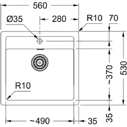 Кухонна мийка Franke Sirius тектонайт, прямокут., без крил, 560х530х200мм, чаша - 1, врізна, чорний - мініатюра 2