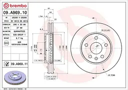 Диск тормозной вентилируемый Saab 9-5 II, Opel Insignia A 08-25г Brembo ( 09.A969.11 )