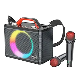 Портативна акустика Hoco BS57 Jenny Dual Mic Wireless Karaoke караоке система 2 мікрофони чорна - мініатюра 2