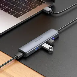 Хаб адаптер Borofone DH12 Smart 4-in-1 converter (Usb to Usb3.0x4) кабель 1.2 метра - мініатюра 9