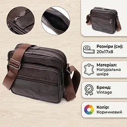 Горизонтальна зручна сумка з ручкою для чоловіків з натуральної шкіри Vintage 22940 коричнева - мініатюра 3