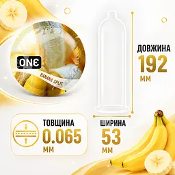 Презервативи ONE FlavorWaves Banana Split 15 ШТ, ароматизовані гладкі латексні зі смаком банана, кольорові, змащені - мініатюра 2