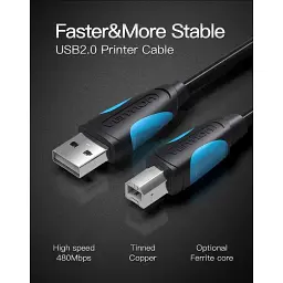 Кабель для принтера USB 2.0 AM/BM 2.0m black Vention (VAS-A16-B200) - мініатюра 2