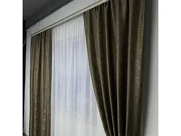 Жакардові штори кавового кольору 2шт. 150х270 з білим шифоновим тюлем 400х270, на тасьмі ALBO pbe0052674 - мініатюра 10