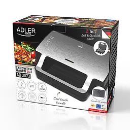 Мультимейкер 2 в 1 Adler AD 3073 (бутербродниця — гриль) - мініатюра 10