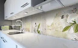 Вініловий кухонний фартух Білі Лілії наклейка для кухні ПВХ квіти Архітектура Бежевий Happy Pocket Z181491 - мініатюра 6