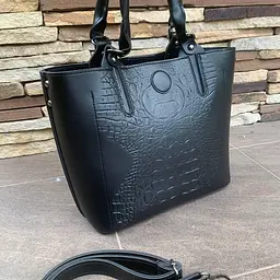 Сумка жіноча велика чорна стильна містка під рептилію - мініатюра 2