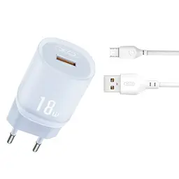 Мережевий зарядний пристрій XO L157(EU) QC3.0 18W Charging Charger with Micro cable (NB103) синій - мініатюра 3