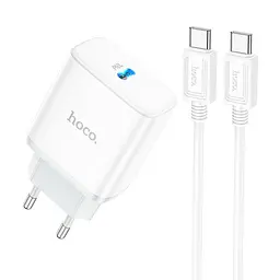 Мережевий зарядний пристрій з кабелем Hoco C104A Stage single port PD20W charger set (Type-C to Type-C) (EU) білий