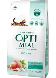 Повнораціонний сухий корм Optimeal для кошенят - курка 1.5 кг