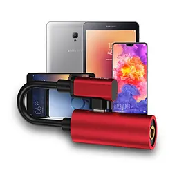 Адаптер-перехідник Smart Type-C для заряджання телефона та під'єднання навушників Mini Jack 3.5 мм LA002 червоний - мініатюра 3