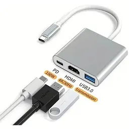 Адаптер перехідник розгалужувач Юсб хаб Type-C 3.1 на HDMI 4K 4в1 USB-концентратор для ноутбука macbook - мініатюра 3