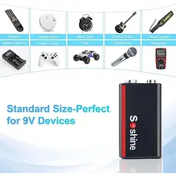 Акумулятор крона 6F22 Soshine 9V 1000 mAh з Type-C зарядкою / Батарейка акумуляторна (18884) - мініатюра 4