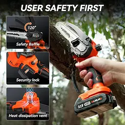 Мініланцюгова пила Olmlmo Cordless 6 дюймів, електрична ланцюгова пила з акумулятором 2,0 - мініатюра 4