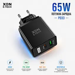 Зарядний пристрій XON PowerCharge 65W (PD33) USB Type-C (PCWA065033A1C1B 6037) Чорний - мініатюра 2