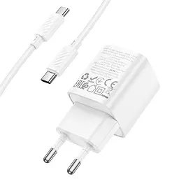 МЗП Hoco C147A PD20W+QC3.0 (1USB-A/1C) + кабель Type-C to Type-C White - мініатюра 7