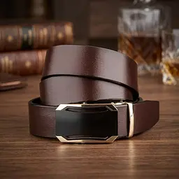 Діловий чоловічий ремінь з автоматичною пряжкою 20209 Vintage коричневий 108 см - мініатюра 1