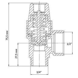Клапан запобіжний ВЗ Koer 1/2"x3/4" KR.1261 (1.5 бар) KR3105 - мініатюра 2