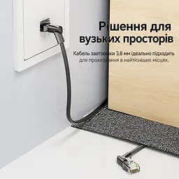 Мережевий кабель Ethernet Vention 1 м патч-корд RJ45 штекер на RJ45 штекер Cat6A до 10 Гбіт/с з поворотним кутовим роз’ємом тонкий діаметром 3,8 мм неекранований UTP з провідниками з безкисневої міді чорний (IBSBF) - мініатюра 9
