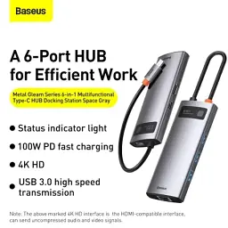 Концентратор Baseus USB-C 6-in-1 (CAHUB-CW0G) - миниатюра 10
