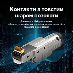 Екранований мережевий штекер Vention 10 шт. конектор RJ45 8P8C Cat6A FTP для мереж 10 Гбіт/с монтаж без обтискних кліщів для жил 23–26 AWG для кабелю діаметром до 8,7 мм організатор для проводів діаметром до 1,6 мм багаторазове використання схеми T568A і T568B фіксація кабелю стопорною гайкою позолочені контакти сірий (IDPH0-10) - мініатюра 11