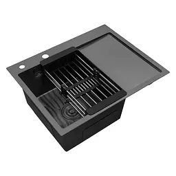 Кухонна мийка Kroner KRP Schwarze - 6350LHM PVD (3.0/1.0 мм) (CV031322) - мініатюра 4