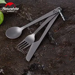 Набір столових приладів (ложка, виделка, ніж) з титану Naturehike NH19T011-D, сірий з мішечком - мініатюра 3
