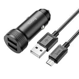 Адаптер автомобільний HOCO Micro USB Cable Level dual port car charger Z49 2 USB 12W набір чорний