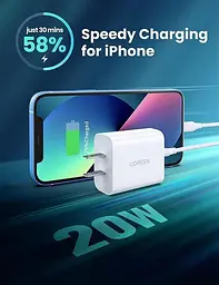 Мережевий зарядний пристрій Ugreen CD137 20 W Type-C PD Charger US White (60449) - мініатюра 3